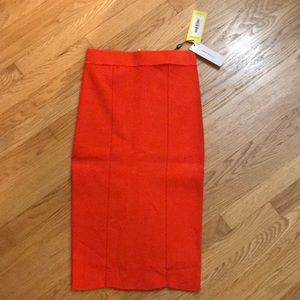Karen Millen bodycon knit pencil midi skirt orange